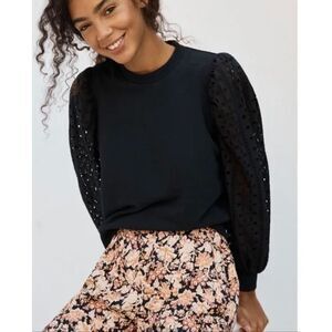 Anthropologie Othilia Imogen Women’s Small Black Eyelet Pullover Long Sleeve Top